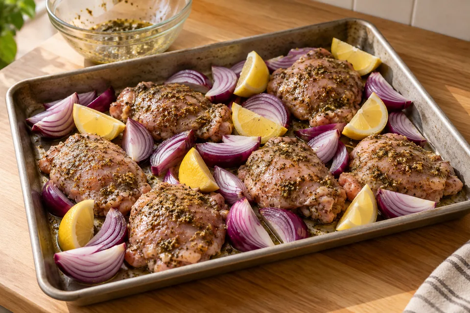 Hähnchen mit Za’atar und roten Zwiebeln: Zubereitungsschritt 2