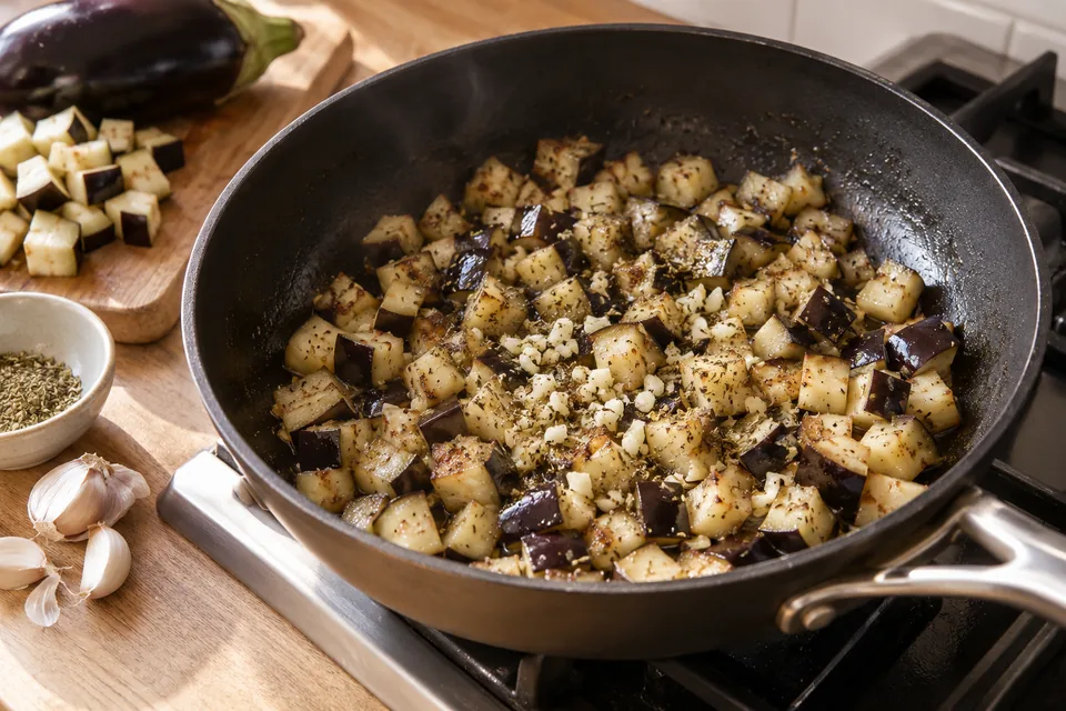 Pasta mit Auberginen und Mozzarella: Zubereitungsschritt 1
