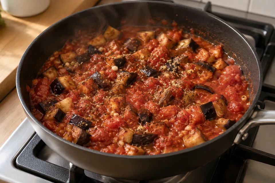 Pasta mit Auberginen und Mozzarella: Zubereitungsschritt 2