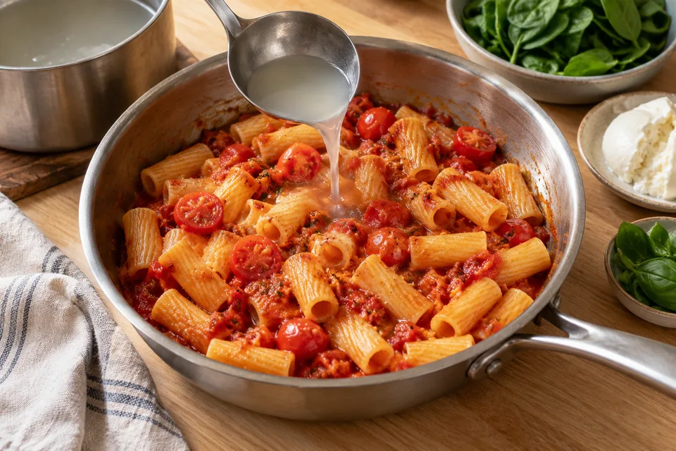Rigatoni mit Tomaten und Burrata: Zubereitungsschritt 3