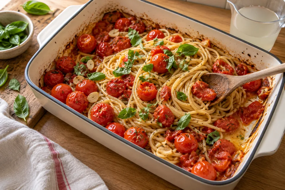 Spaghetti mit Ofentomaten und Basilikum: Zubereitungsschritt 4
