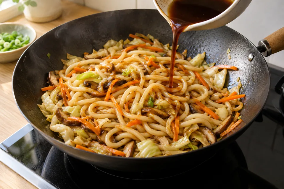 Yaki Udon mit Gemüse: Zubereitungsschritt 4
